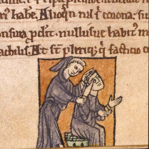 Image of monk receiving the tonsure, c. 1220-31