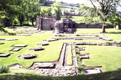 Remains of the abbey church at Whalley Abbey