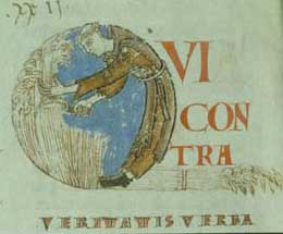 The initial ·Q· from the Moralia in Job depicts a Cistercian monk reaping corn