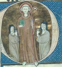 13th Century illuminated antiphonary (c1290) showing St Bernard flanked by nuns © Walters Arts Museum