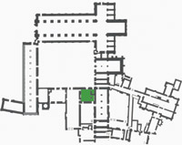 Plan of Kirkstall abbey showing the location of the warming house