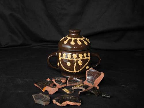 Reconstructed Cistercian Covered Bowl and Pottery Shards
