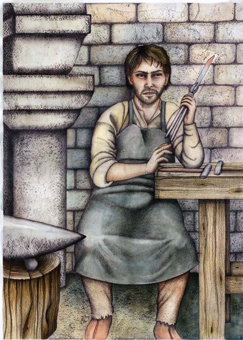 Artist impression of a laybrother working in the forge