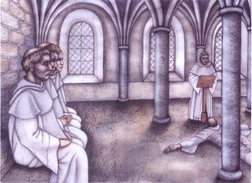 Artist impression of a chapter house meeting