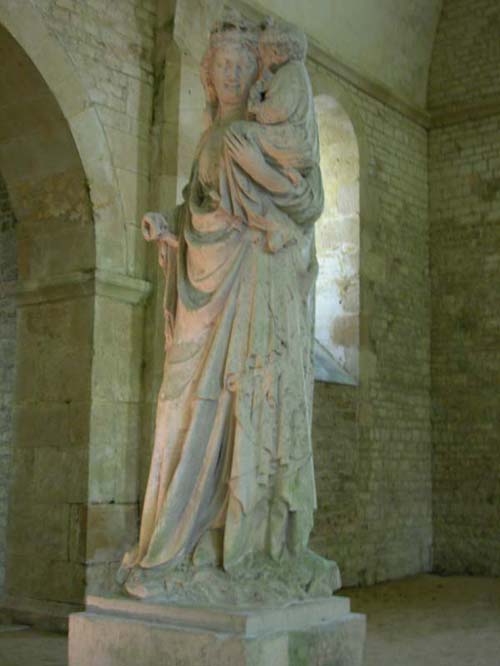statue of the virgin and child  in the abbey church at  Fontenay