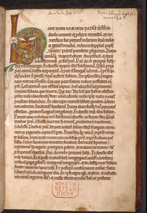 Page of Chrysologus manuscript from Rievaulx