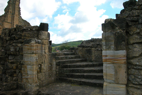 Steps from cloister to dormitory at Byland