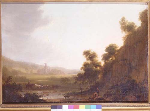  A distant view of Kirkstall Abbey from the west. Oil painting by Joseph Rhodes (1782-1855).