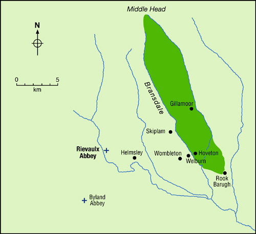 Map of Map showing area around Gilamoor and Skiplam, after B. Jennings, Yorkshire Monasteries: Cloister, Land and People (Otley, 1999), p. 73. 
