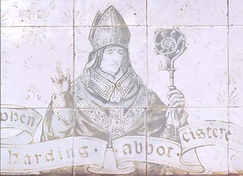 Victorian tiles showing abbot Stephen Harding of the Cistercian Order.