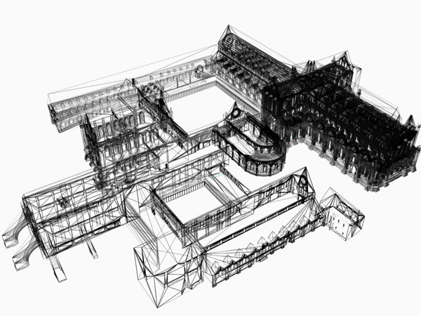 Wireframe model of the abbey church at Rievaulx