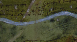 Detail of plan of Derbyshire lands of Roche
                    abbey, showing the river