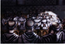 Artist's impression of the monks' choir at night