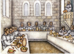 Artist's impression of monks at table