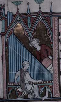 Monk at the organ, from a 13th century antiphonary.