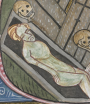 Manuscript depiction of graves in a cemetery