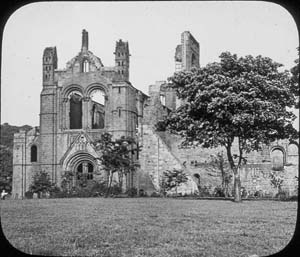 Photograph of Kirkstall Abbey ruins from the west taken after the 1892-6 conservation works.